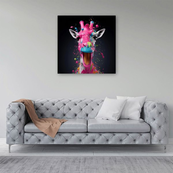 Warren Reed Splash Art Giraffe Face Pink Canvas