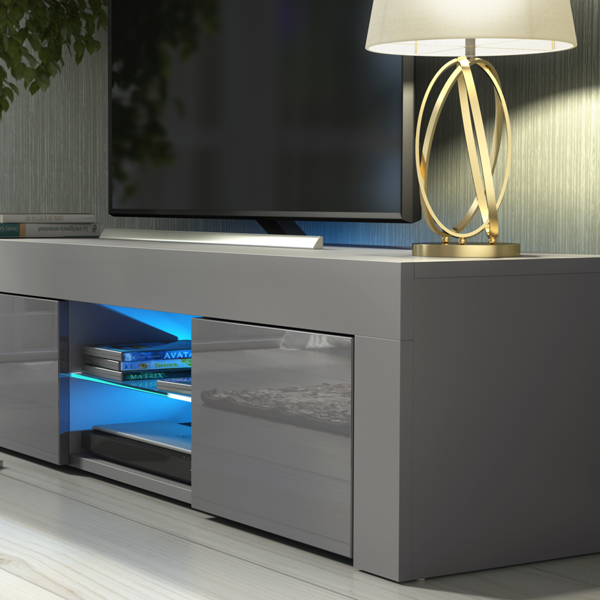 Mex Furniture 130cm TV Unit Cabinet Cupboard with High Gloss Doors and LED Light