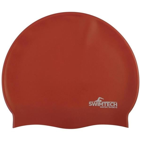 SwimTech Unisex Adult Silicone Swim Cap - Red - 