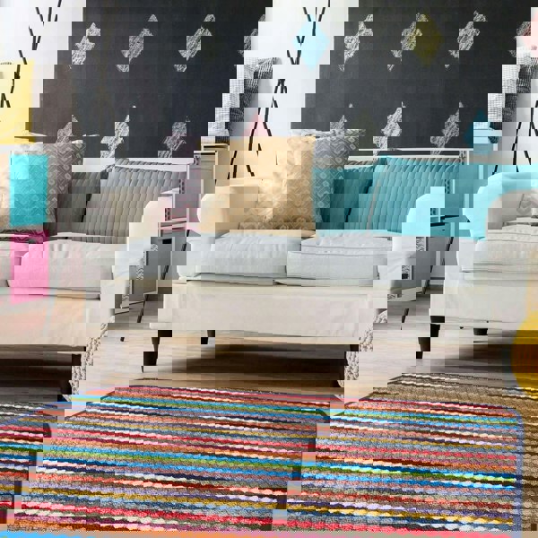 Washable Designer Mats Stripe Design in Multicolour