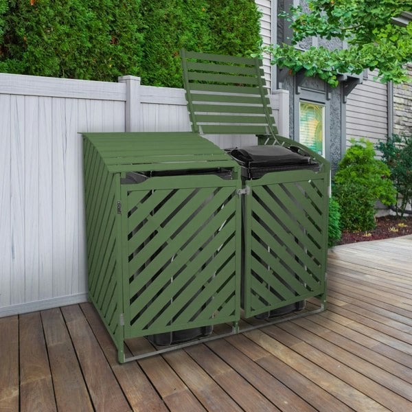 Monstershop Fir Wood Double Wheelie Bin Storage - Sage Green