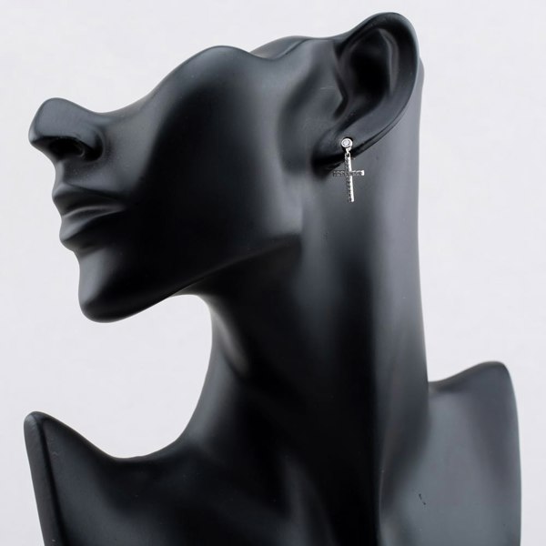 T. H. Baker Sterling Silver Rhodium Plated Cross Cubic Zirconia Drop Earrings 8.53.0016