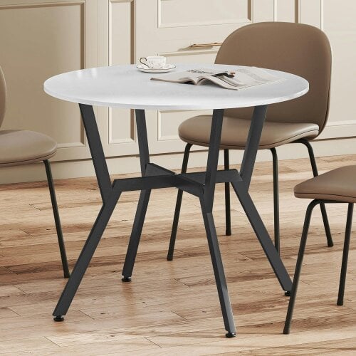 Wyld Haus Terretti High Gloss White Round Dining Table With Black Metal Legs 90cm