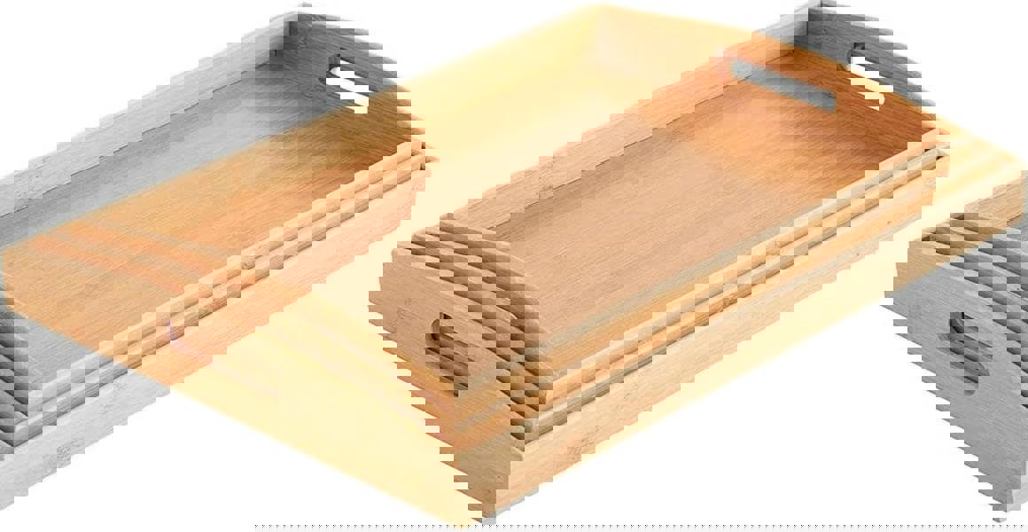 MANTRARAJ Bamboo Serving Trays with Handles Set of 3 Wooden Platters Rectangular Wooden Breakfast Tray