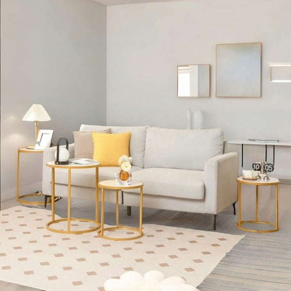 Rafaelo Mobilia Faux Marble Round Coffee Side End Table Gold