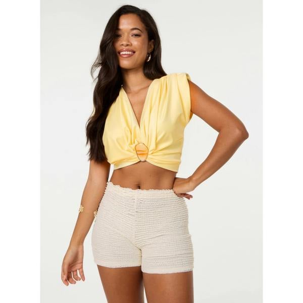Pink Vanilla Stone Buckle Slinky Crop Top