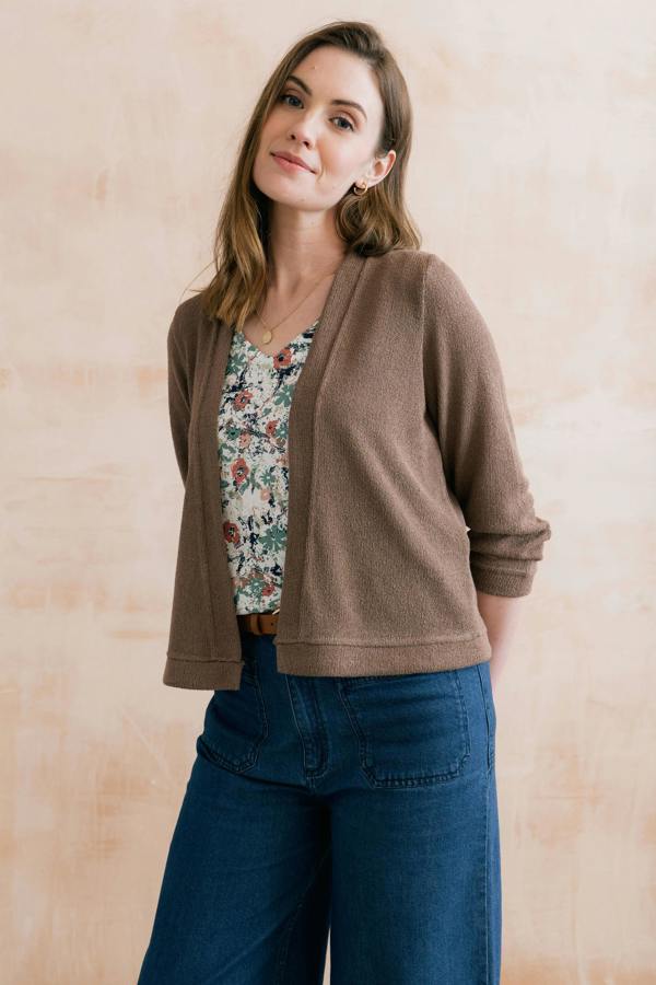 Lily & Me Shore Light Knit Cropped Cardigan Mocha