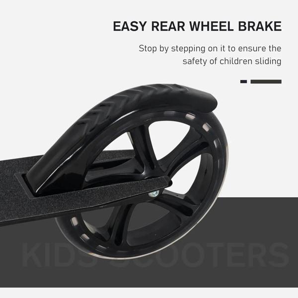 Black kick scooter rear wheel with fender brake and spoked deck wheel