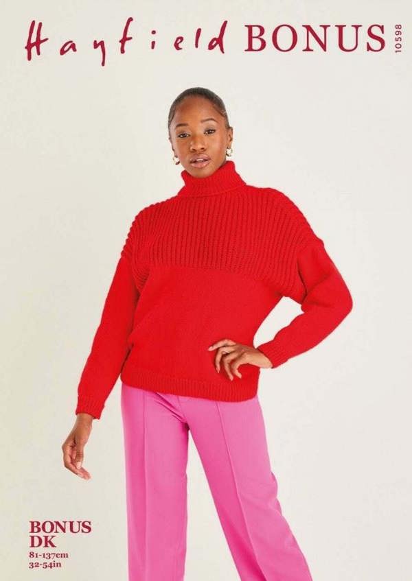 Hayfield Bonus DK Knitting Pattern 10598, Sweaters for Women, 32 - 54 Inches - Intermediate