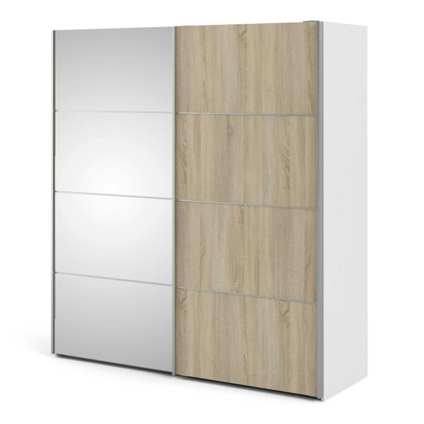 Wyld Haus Bordeaux Mirror and Natural Double Sliding Door Wardrobe 180cm 5 Shelves