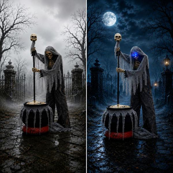 Samuel Alexander 6ft Tall Animated Stirring Cauldron Creep Skeleton Halloween Decoration with LED Eyes