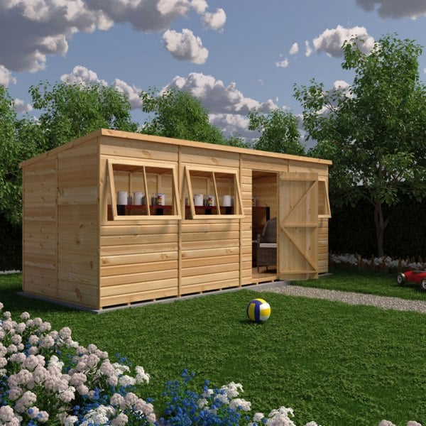 Shire 16x6 single door Pent shed 12mm shiplap interlock cladding