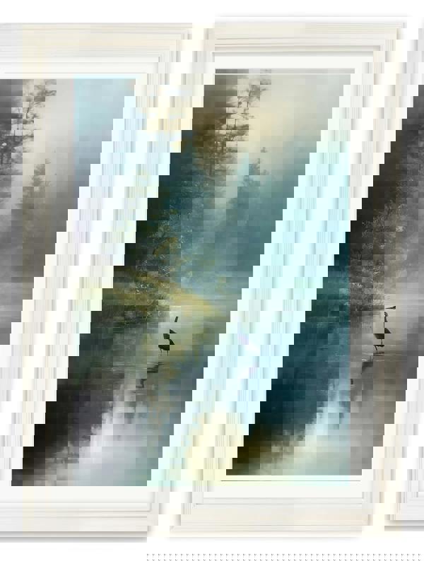 Exceptional Art Misty Lake Heron - Cream Hurstwood frame