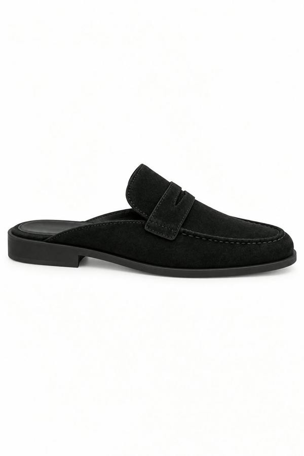 Love Lemonade Margot Faux Suede Open Back Mule Loafers Black