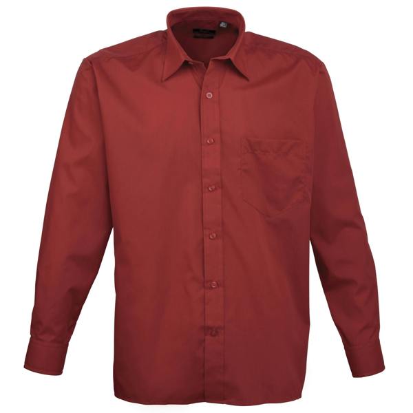 Premier Mens Premier Poplin Long-Sleeved Formal Shirt - Burgundy