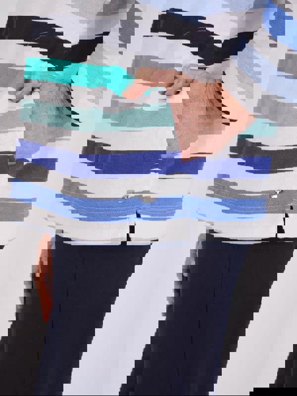 TIGI French Terry Striped Funnel Neck Top