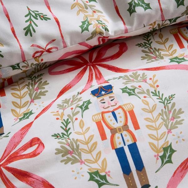 Catherine Lansfield Christmas Nutcracker Bows Reversible Duvet Cover Set Natural