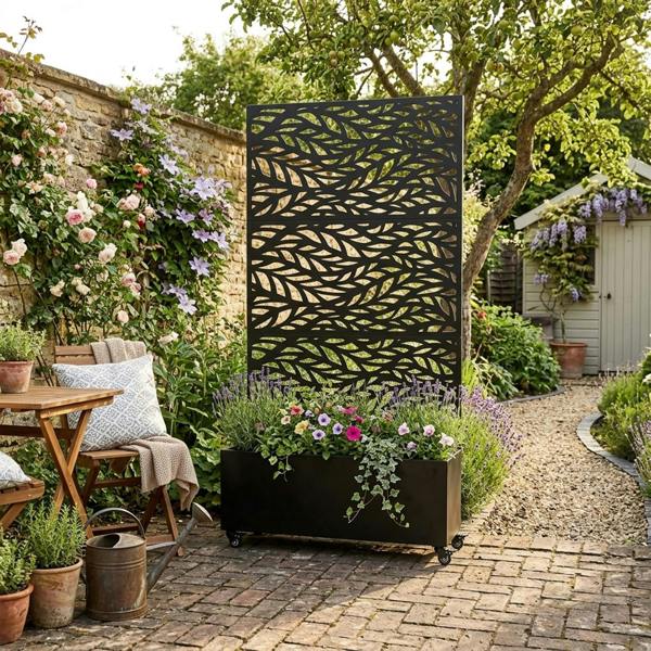 Nicoman Metal Indoor/Outdoor Privacy Screen with Plant Pot - Leaf