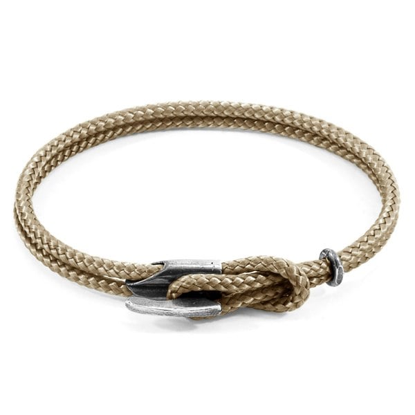 Anchor & Crew Sand Brown Padstow Silver and Rope Bracelet