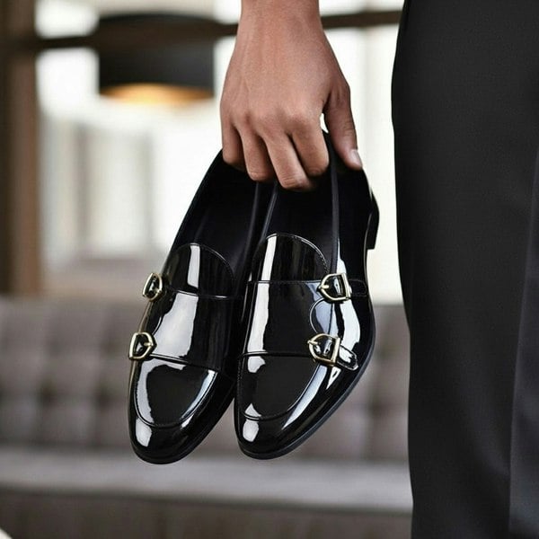 Lorenzo Patent Monk Strap Loafers – Black
