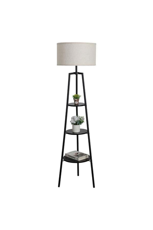 Living and Home Round Shelf Floor Lamp with Fabric Lampshade