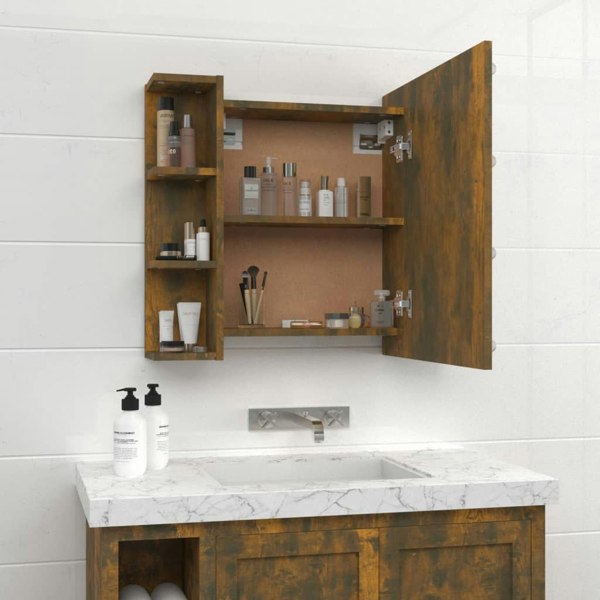 Berkfield Mirror Cabinet with LED Smoked Oak 70x16.5x60 cm