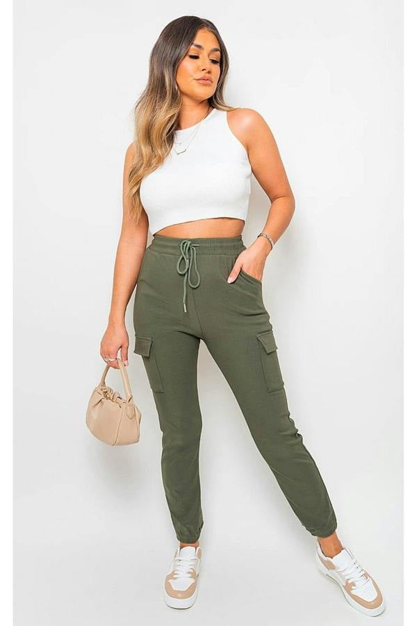Plus Size Frankie Cargo Pocket Trouser With Drawstring - Khaki