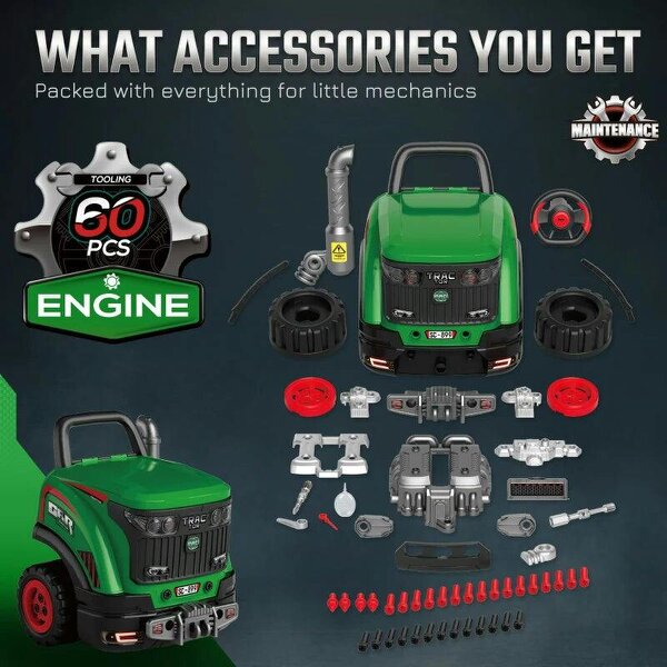 Bobobiy Kids Truck Engine Toy, Toy Steering Wheel with Spray, Lights and Sounds, Educational Gifts for 3-6 Years, Green