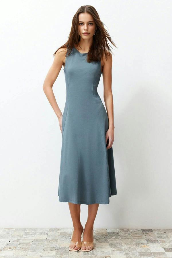 Boat Neck Sleeveless Skater Midi Dress
