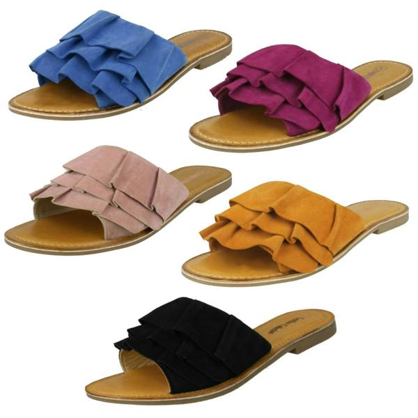 Leather Collection Ladies Leather Collection Frill Vamp Mules
