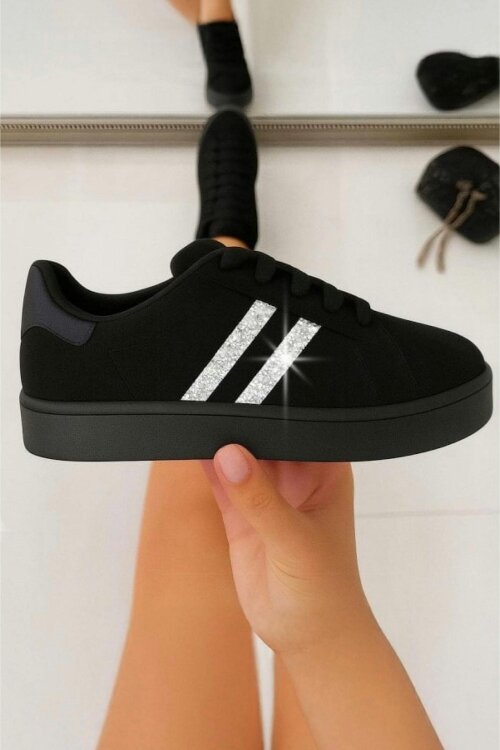 Love Lemonade Crystal Stripe Trainers Exclusive Edition All Black