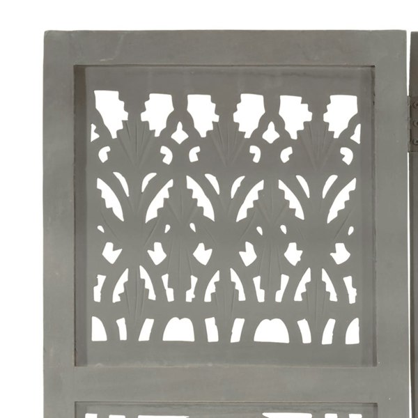 Berkfield Hand Carved 3-Panel Room Divider Grey 120x165 cm Solid Mango Wood