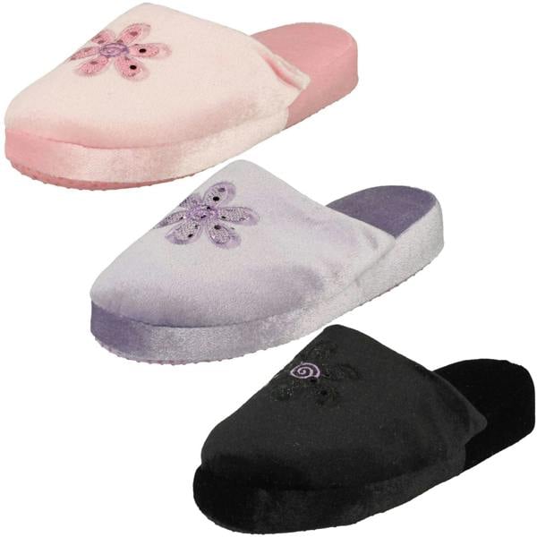 Spot On Ladies Spot On Flower Detailed Mule Slippers 20J4686