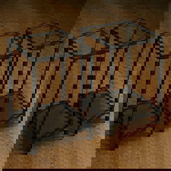 Rafaelo Mobilia 2PC Bedside Nightstand Tables With Metal Frame Black