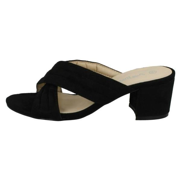 Anne Michelle Ladies Anne Michelle Mid Heel X Strap Vamp Mule Sandals