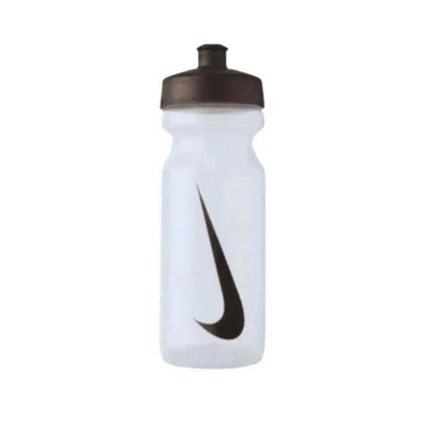 Nike Big Mouth water bottle with black swoosh on clear body 22oz