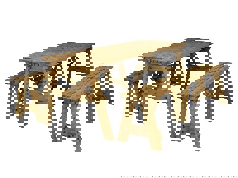 Victoria Picnic Table and Benches Set – Rustic Finish Wooden Outdoor Dining Set for Gardens, Patios, and Picnics