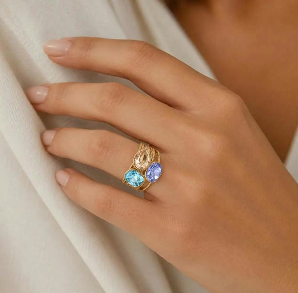 Kaia Luxe 18k Gold Plated Gemstone Statement Ring LUXE TONES