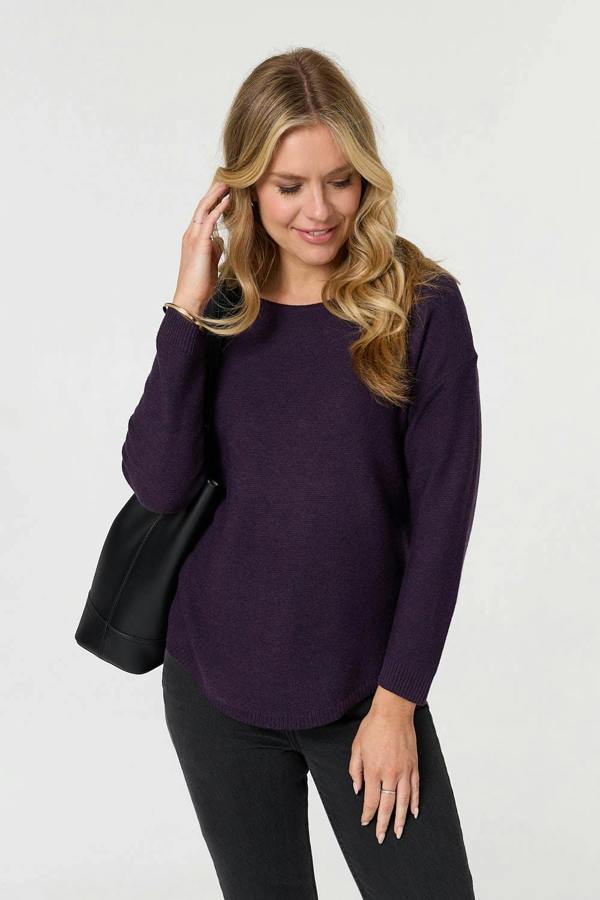 Purple | Textured Batwing Long Sleeve Jumper