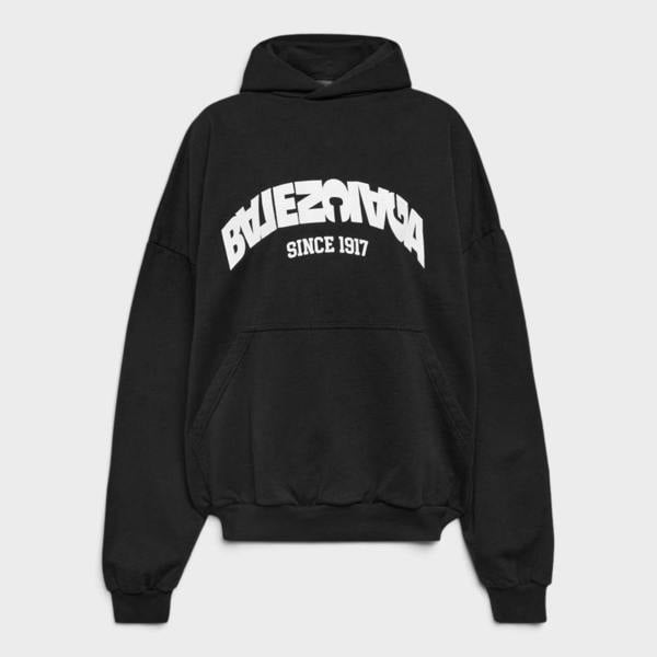 Balenciaga Round Backflip Logo Hoodie Black White