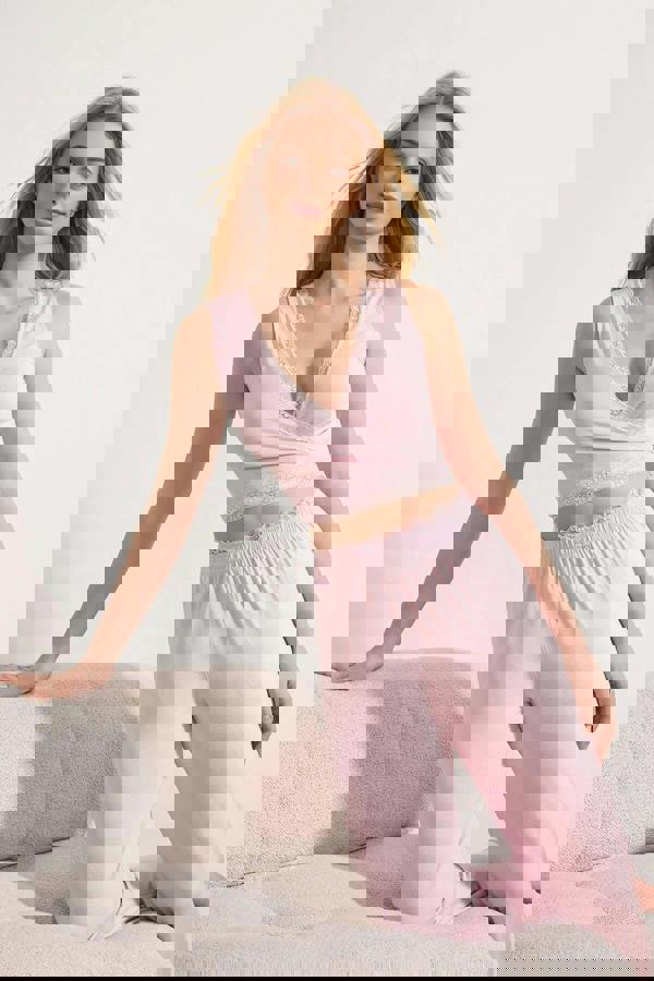 WOVCOR 2-Piece Wrap-Around Viscose Knit Pajama Set with Lace Details