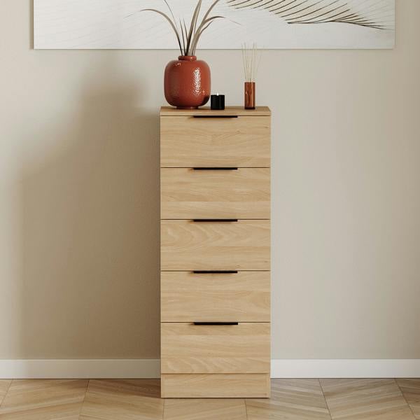 Vida Designs Trega 5 Drawer Narrow Chest, Black