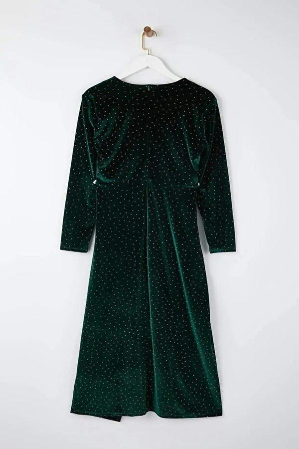 WOVCOR V-Neck Midi Embellished Velvet Knit Plus Size Dress