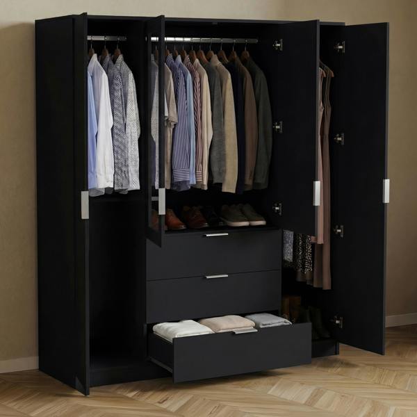 Vida Designs Trega 4 Door 3 Drawer Mirrored Wardrobe