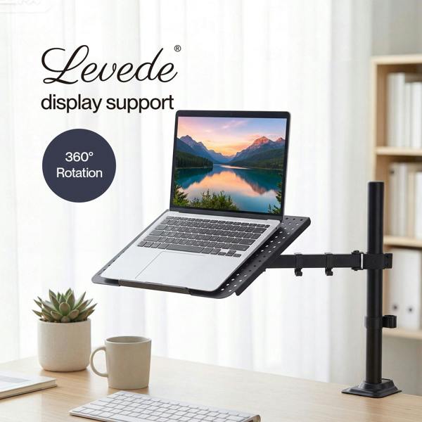 Levede Laptop Desk For&nbsp; Adjustable Riser With Rotatable Monitor Mount Black