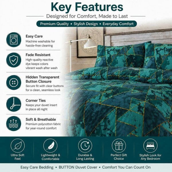 Night Zone Arlo Triangles Reversible Duvet Cover Set – Geometric Easy Care Bedding with Pillowcases