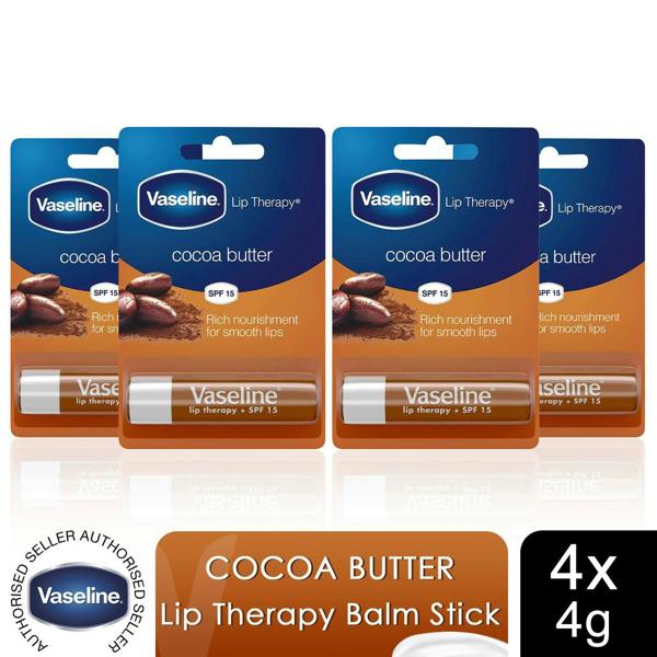Vaseline Lip Therapy Balm Sticks, Cocoa Butter 4gm Moisturizing Lip Care 4 Pack