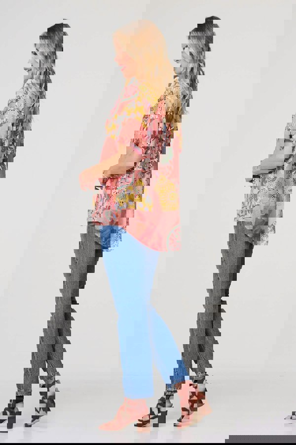 Pink | Patchwork Print 1/2 Sleeve Blouse