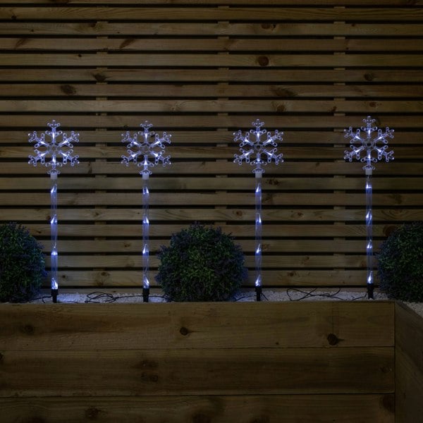 Samuel Alexander 69cm Set of 4 Plastic Crystal Snowflake Pathfinder Christmas Lights with White LEDs
