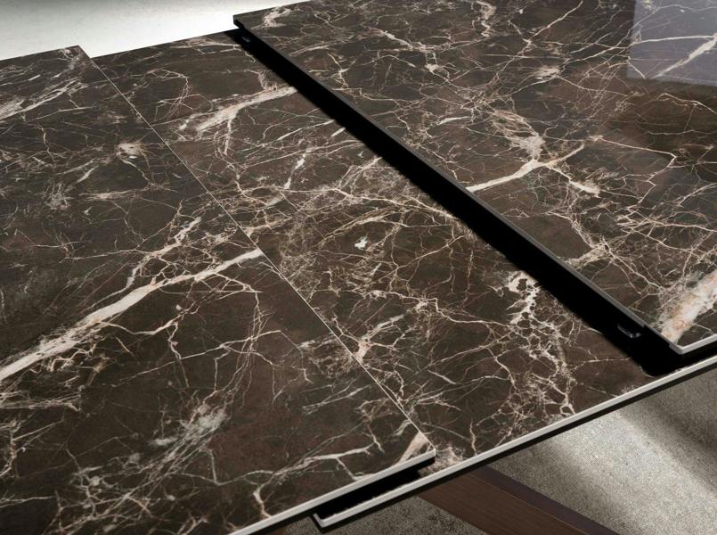 Angel Cerdá Rectangular porcelain marble and walnut effect steel extending dining table 1121